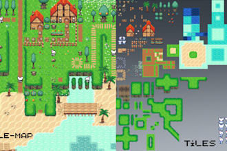 create pixel art tileset, top down pixel map, indie game, game assets, rpg maker