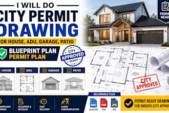 do city permit drawing for house, adu, garage, patio blueprint plan, permit plan