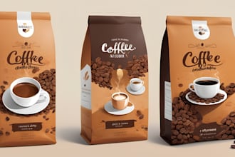 design luxury coffee bag, pouch, packaging and label with mockup in adobe