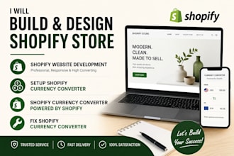 do professional shopify store design website setup, redesign currency converter