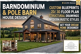 be your architect for custom barndominium floor plans and pole barn house design
