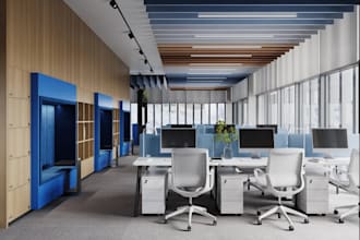remodel office interiors, meeting rooms, workshops render, for startup founders