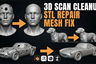 do 3d scan cleanup, mesh repair, stl repair, fix mesh, 3mf files for 3d printing