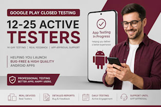 provide 12 google play closed testing testers for 14 day app testing