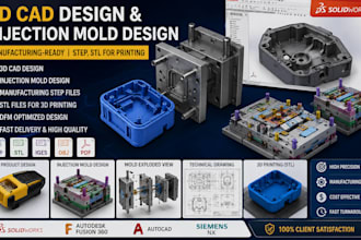 do 3d cad design for injection mold design manufacturing step, stl for printing