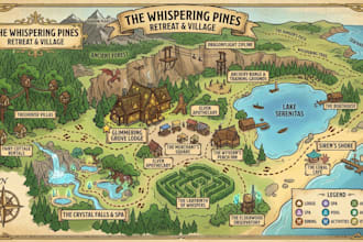 draw hand drawn fantasy, resort and cartography maps in vector illustration