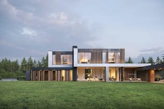 recreate luxury house building, minimalism facade design, 3d exterior rendering