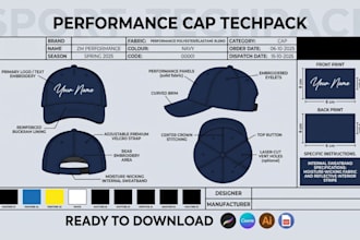 design cap tech pack fashion tech pack snap back trucker cap bucket hat dad cap