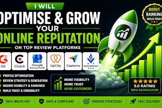 optimise  grow your online reputation on g2, clutch, gmb, upcity capterra