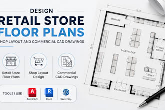 design retail store floor plans, shop layout and commercial cad drawings