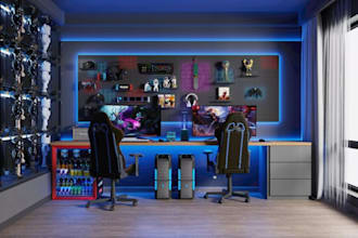 sketchup interior 3d model, modern gaming room design,bedroom layout cgi render