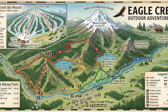 create hiking trail map, ski resort map, location and outdoor adventure map