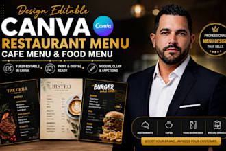 design editable canva restaurant menu, cafe menu and food menu