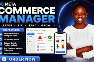 fix meta commerce manager, set up facebook shop, instagram shop and sync catalog