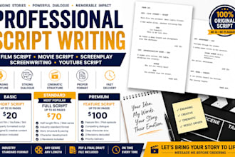 write film script, movie script writing screenplay screenwriting, youtube script