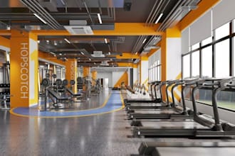 vray industrial gym interior,yoga studio, indoor fitness center,equipment render