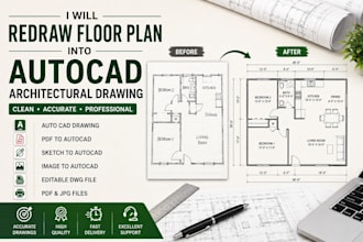 redraw floor plan into autocad architectural drawing