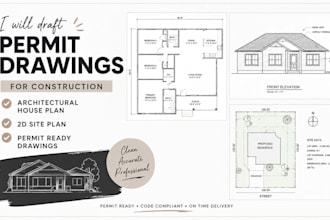 draft permit drawings for construction, architectural house plan, 2d site plan
