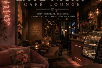 create a cozy late night cafe brand concept