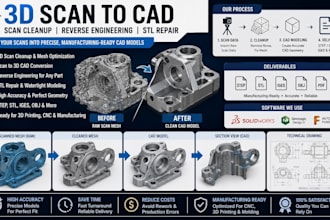3d scan clean up, scan to 3d cad design, reverse engineering for scan stl files