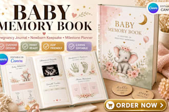 design a baby memory book, pregnancy journal, and newborn keepsake planner