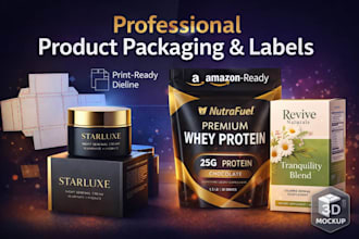 design product packaging, label, box, and amazon packaging design with 3d mockup