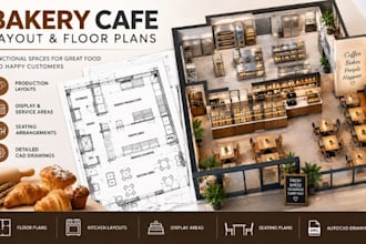 design bakery cafe layouts floor plans, production areas autocad drawings