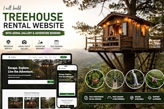 build a treehouse rental website with aerial photo gallery and adventure booking
