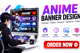 design an attractive anime banner youtube twitter discord  vtuber twitch