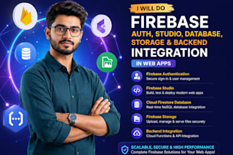 do firebase auth, studio, database, storage, backend integration in web apps