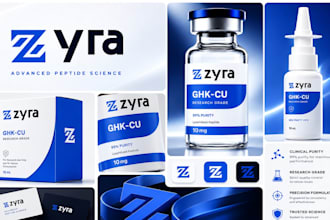 create a complete biotech brand identity with logo labels packaging and mockups