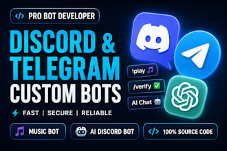 build custom discord bot, music bot, telegram or trading bot
