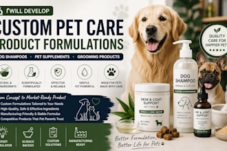 develop custom pet care product formulation for dog shampoo and supplements