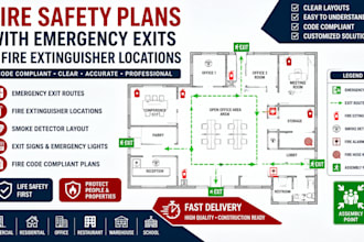 design fire safety plans with emergency exits and fire extinguisher locations
