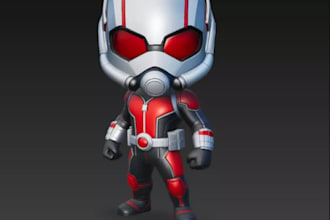 design stylized superhero chibi character,3d sci fi hero, funko pop for 3d print