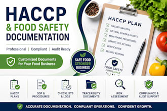 create haccp food safety plans, sops, checklists and traceability documents