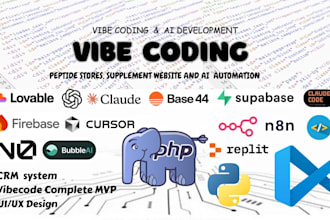 build peptide website, vibe coded app, backend with superbase, firebase