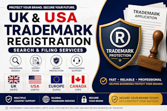 do UK and USA trademark registration, search and filing for UK, USA, europe