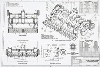 technical drawing, mechanical drawing, 2d cad drawing, product design blueprint