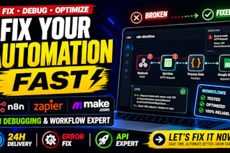 fix zapier make integromat or n8n automation workflow errors and debug api