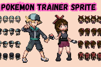 create fakemon sprite, pokemon trainer sprite, retro pokemon 16bit pixel art