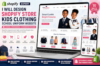 design shopify store kids clothing school uniform website
