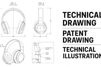 create technical drawing, patent drawing and technical illustration