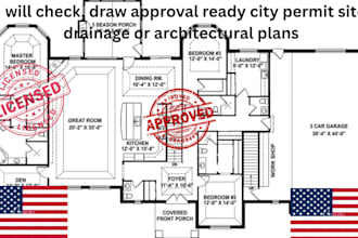 check, draw approval ready city permit site drainage or architectural plans