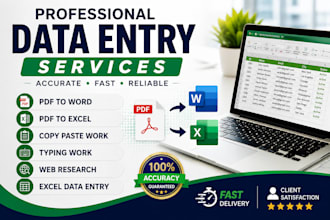 do accurate data entry, PDF to word, excel data entry and typing work