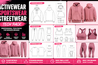 fashion designer activewear sportwear streetwear clothing tech pack for factory