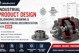 create 3d cad product designs, technical drawings and bom documentation