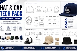 fashion designer hat cap tech pack snapback trucker cap technical drawing