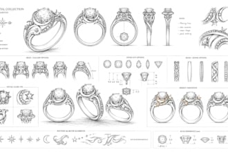 do hand drawn 2d jewelry sketch design fashion jewelry pendant ring illustration