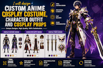 design custom anime cosplay costume, character outfit and cosplay props